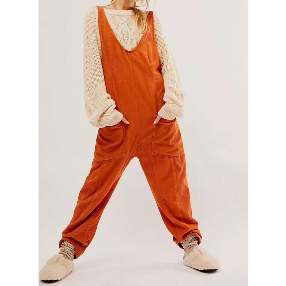 NEW FREE PEOPLE High Roller Cord Jumpsuit in Sunburn - XS, S